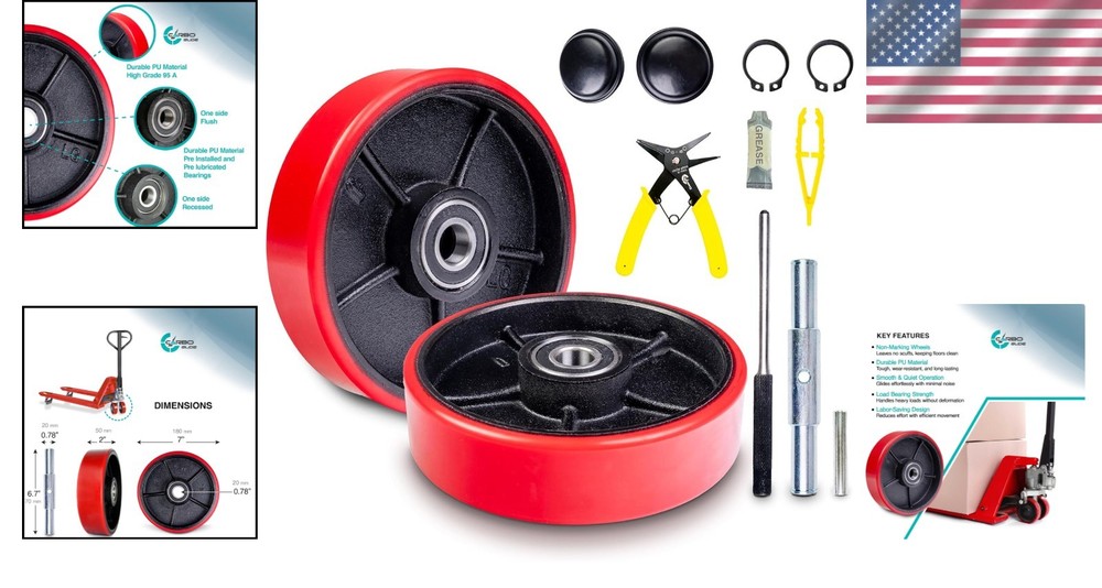 Pallet Truck Steering Wheels - 7"x2" Polyurethane