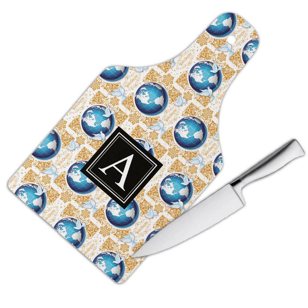 Gift Cutting Board : Tracery Snowflake Holy Christmas Dove Globe Pattern Damask