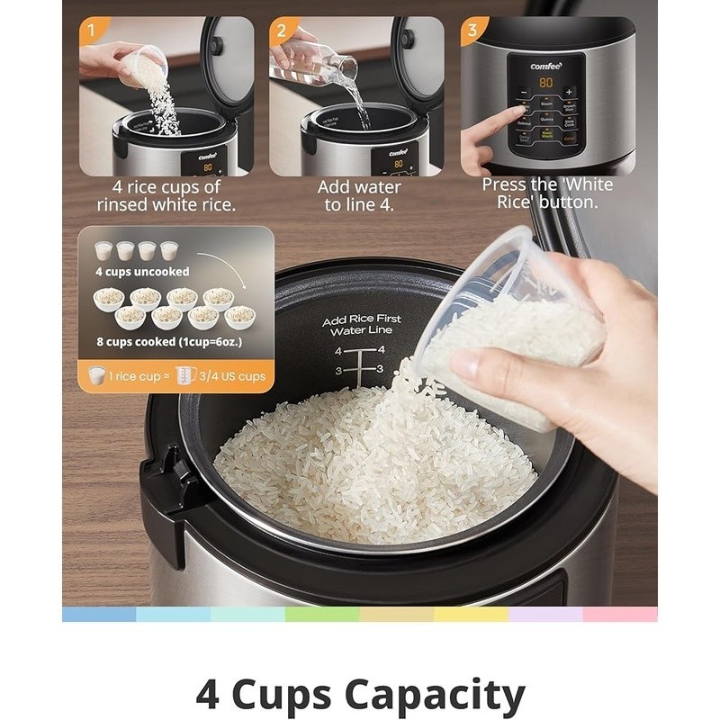 Multifunctional 8 Cup Electric Rice Cooker W/ Digital Display & 6 Programs New