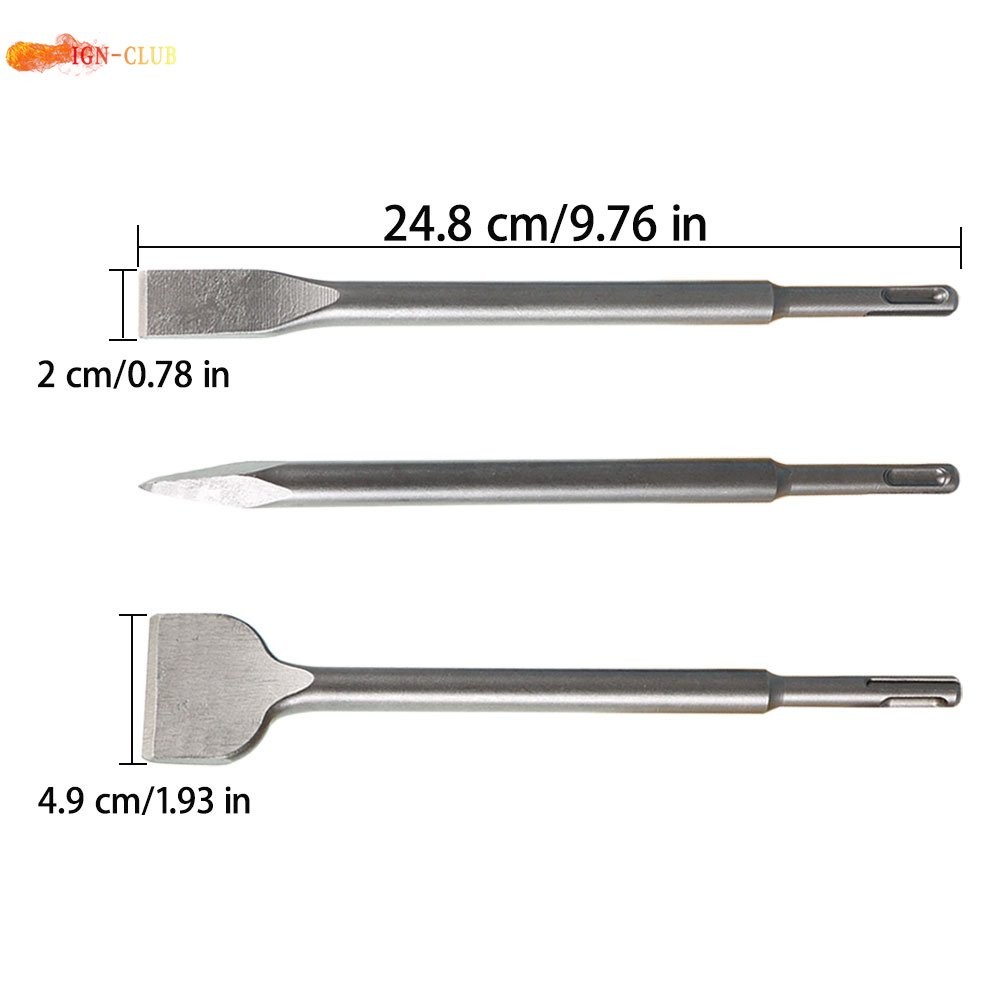 6-Pack High Quality Concrete Drill Bit Set Includes Point Chisel And Flat Chisel