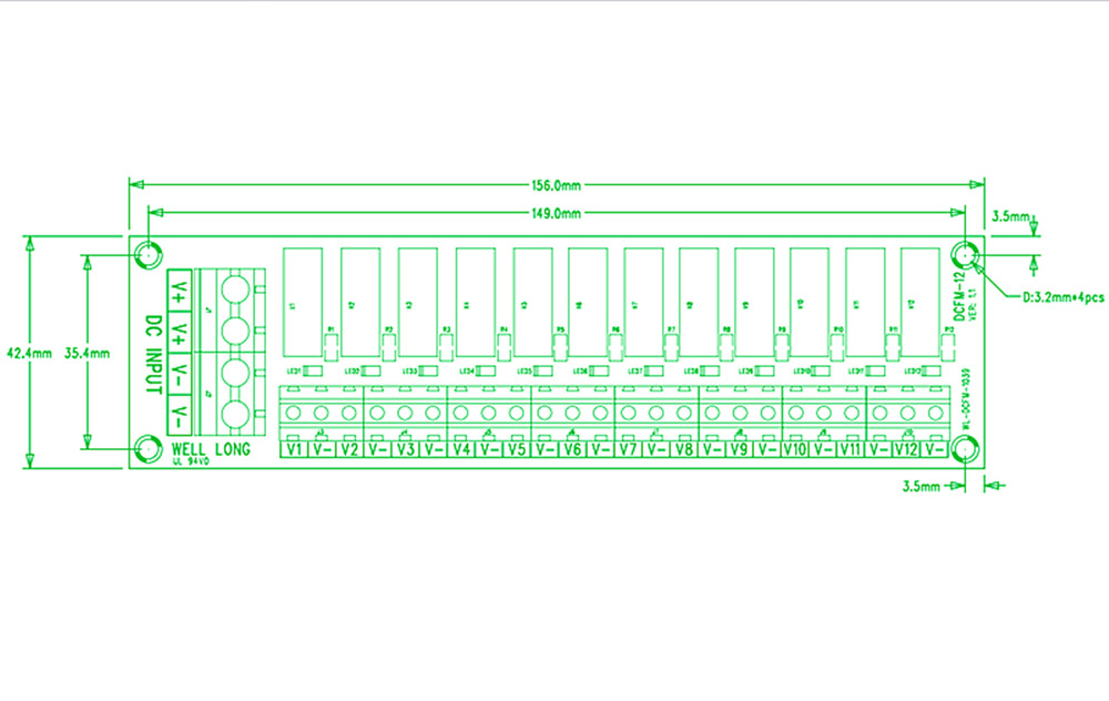 12 Position DIN Rail Mount DC Power Fuse Distribution Strip Module