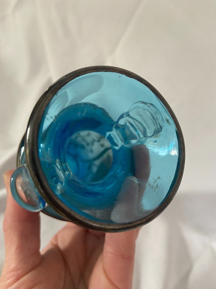 Vintage Blue Glass Vase with Applied Silver