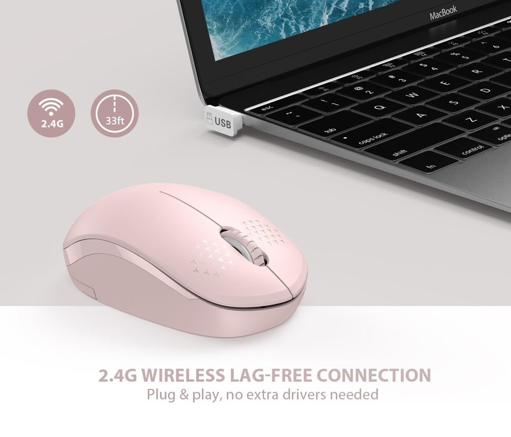 Seenda Wireless Mouse, 2.4 GHz Mouse with USB Receiver (Rosa)
