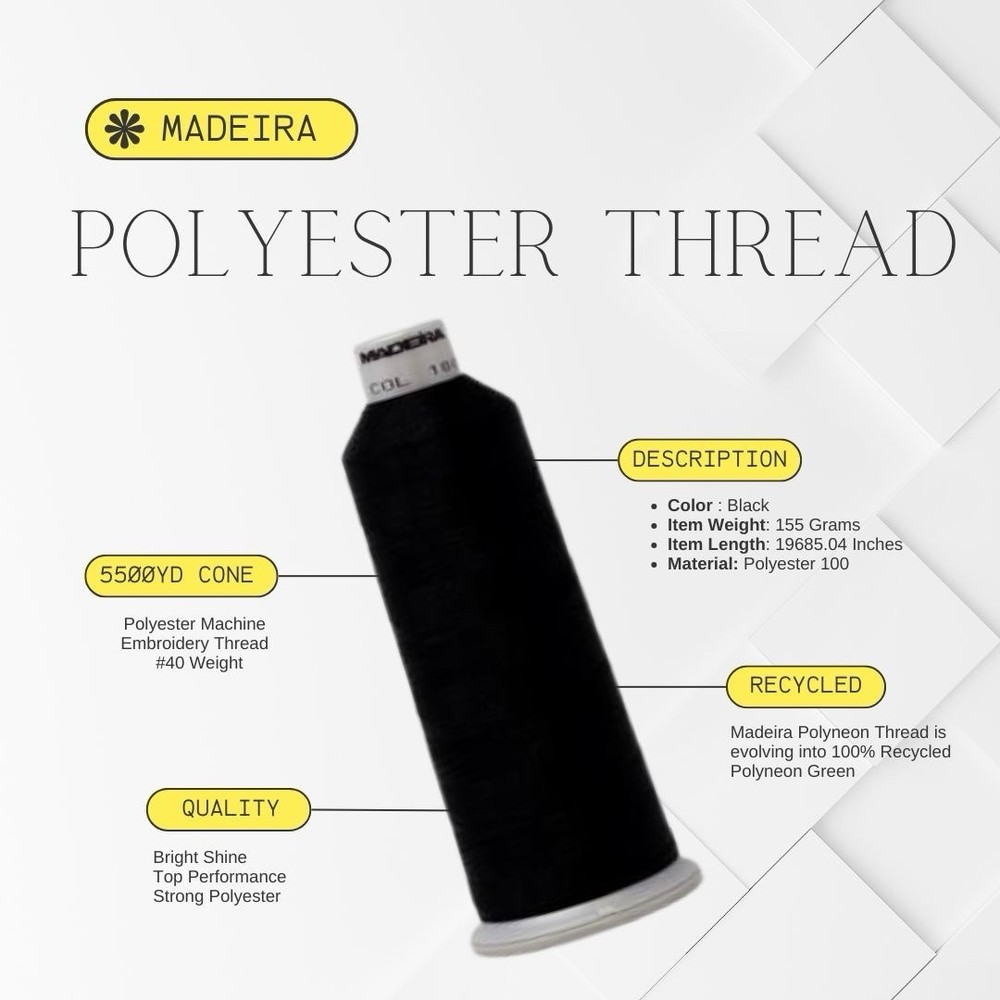 Madeira Polyneon Embroidery Thread - 2 Pack Black 1800 - 5500Yd