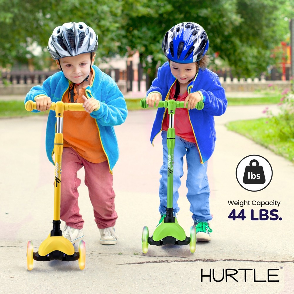 Hurtle Lightweight & Adjustable Mini Kickboard Scooter w/ LED Light Wheel -Green