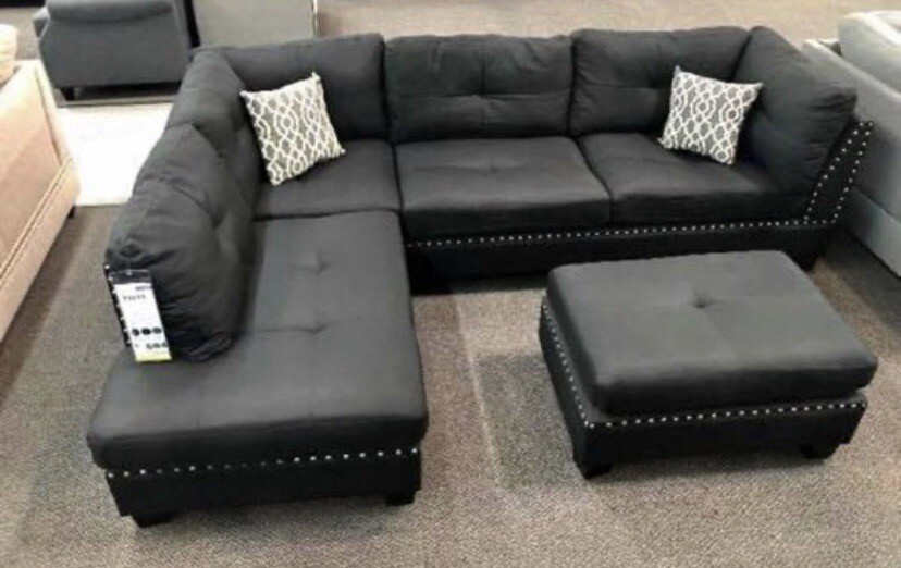 New Black Nailhead Sectional Couch