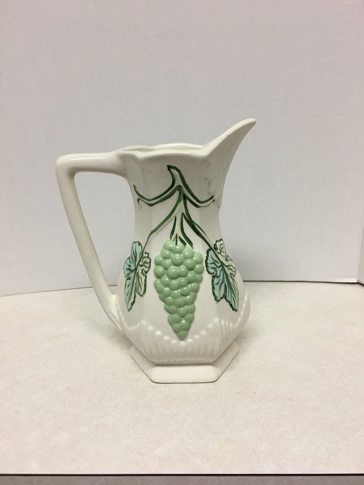 HAND-MADE CERAMIC PITCHER VASE WITH GRAPE VINE DESIGN 8"H