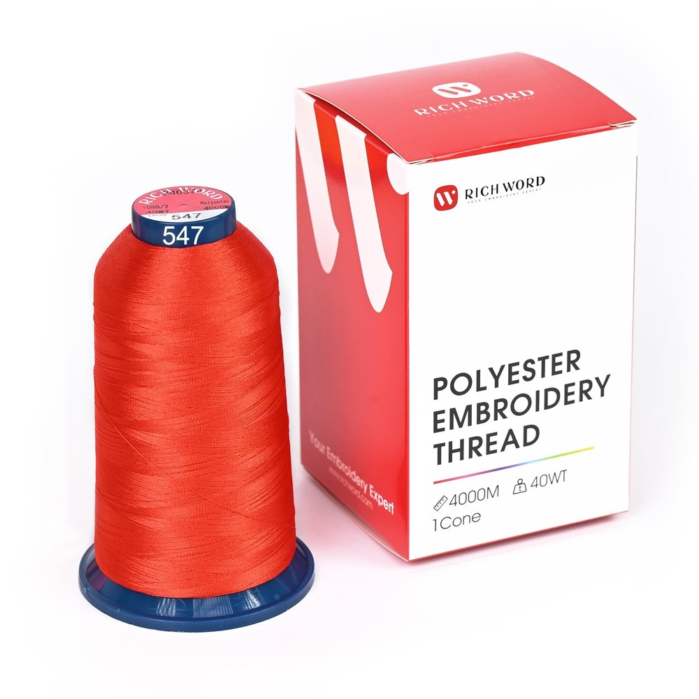 Red Embroidery Thread 4000M 40WT Polyester - Strong, Smooth for Machines