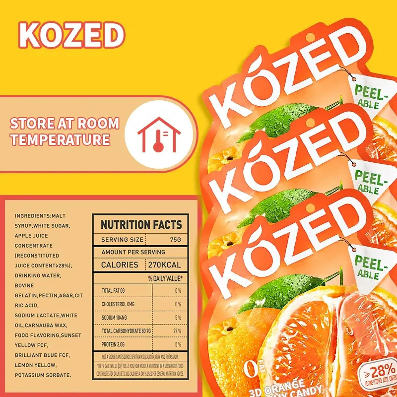Kozed Peelable Grapefruit Gummy Candy Chewy Snack, 2.65 oz* 3 Pack