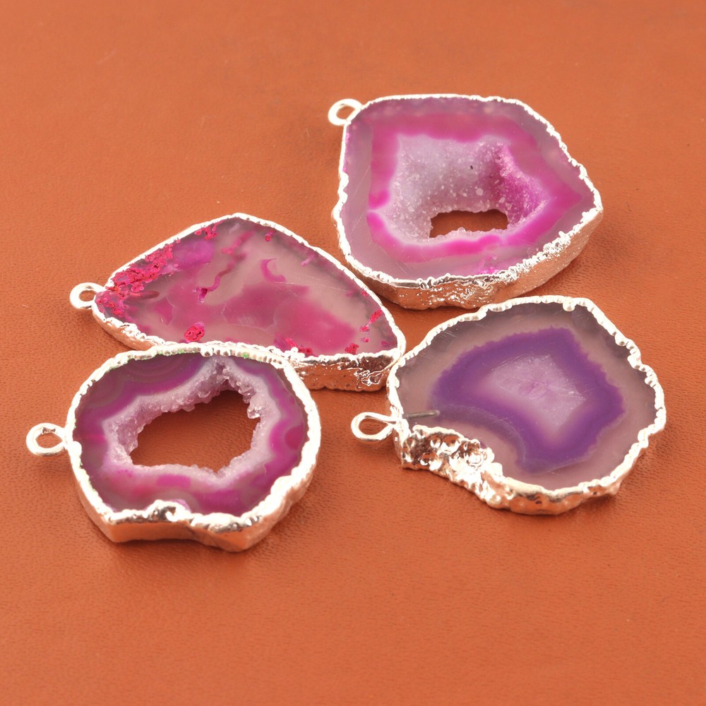 Real Agate Slice Geode Slice Druzy Silver Plated DIY Making Connectors Lot 4 Pcs