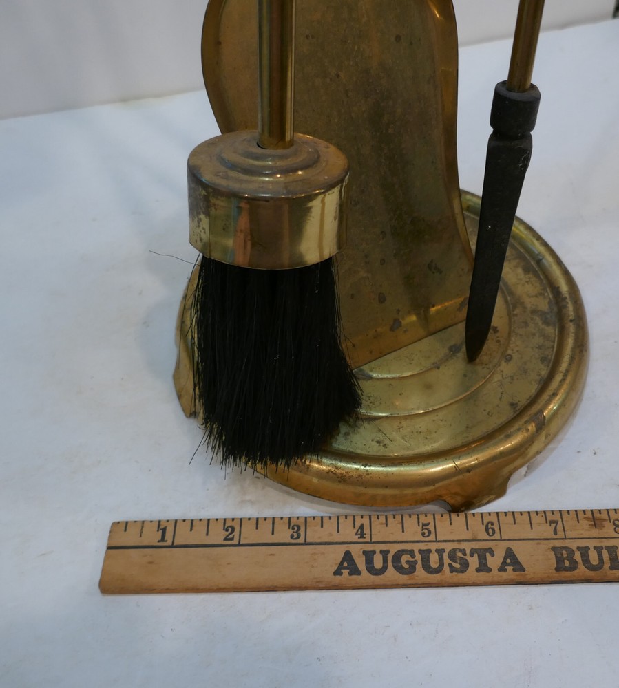 Vintage Solid Brass 4 Piece Fireplace Tool Set MCM Sweep Poker Shovel NICE
