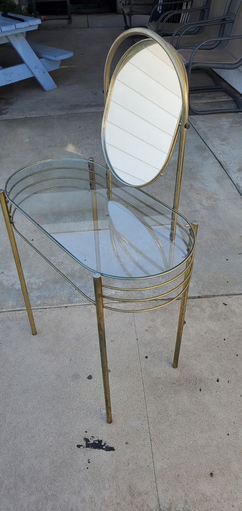 Vintage Mid Centry Brass Vanity Table With Glass Top