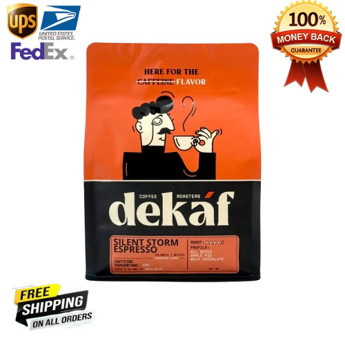 DEKAF Silent Storm Espresso 12 oz Low Caffeine Medium Dark Smooth Coffee