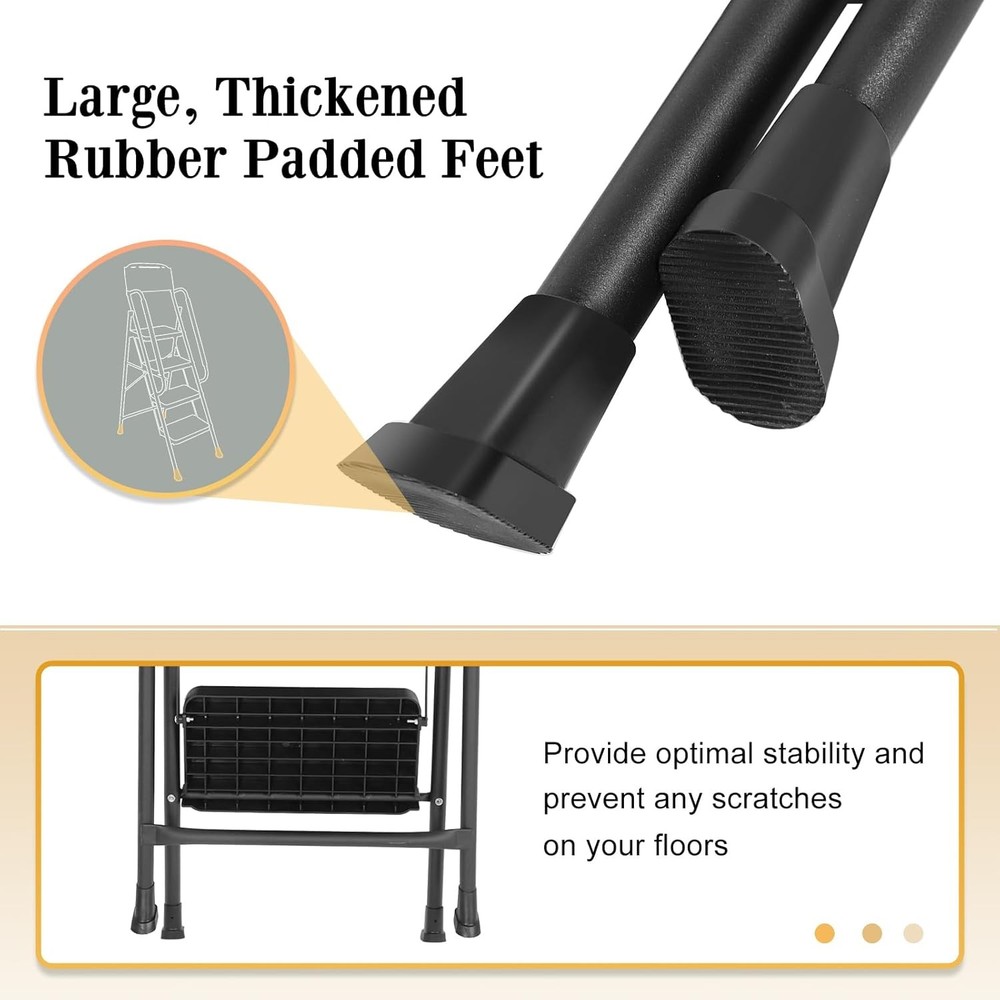 3 Step stool Ladder with Handrails 500 lbs folding Attachable Tool