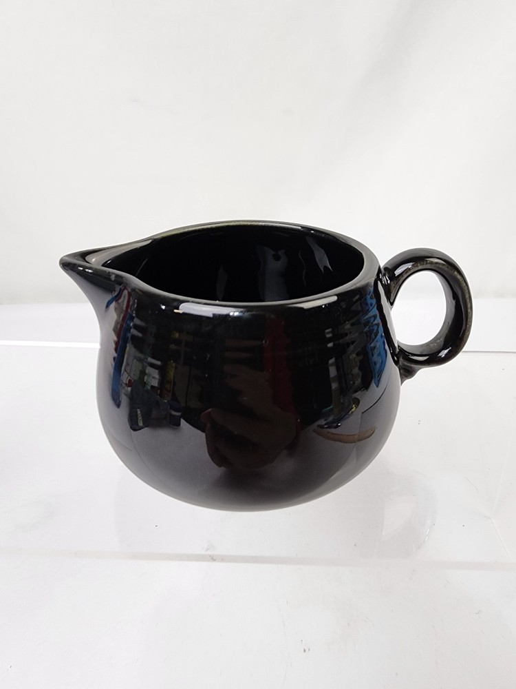 Black Fiesta Glossy Ceramic Creamer Replacement - Solid Pattern Stamped Small F