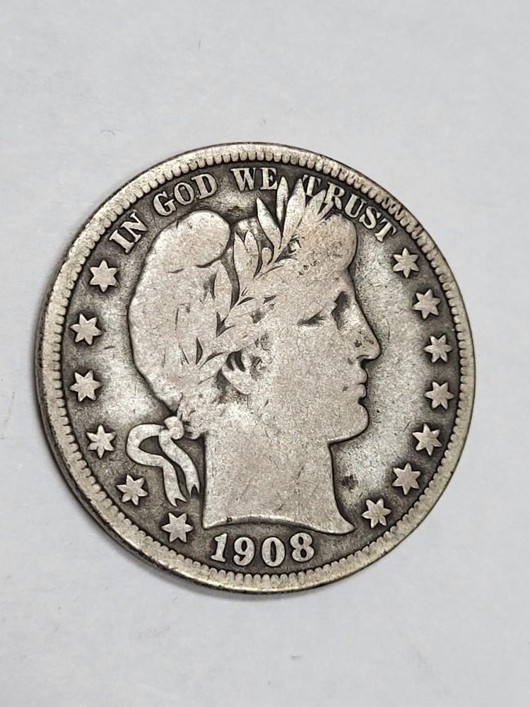 1908 D Barber Half Dollar Partial LIBERTY