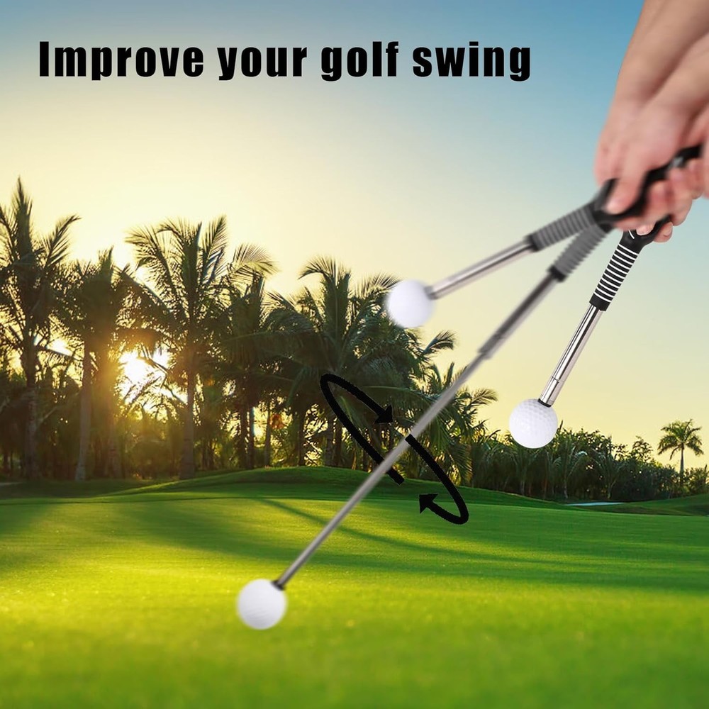 Portable Golf Swing Training Aid Grip Click Stick Trainer with Storage Bag