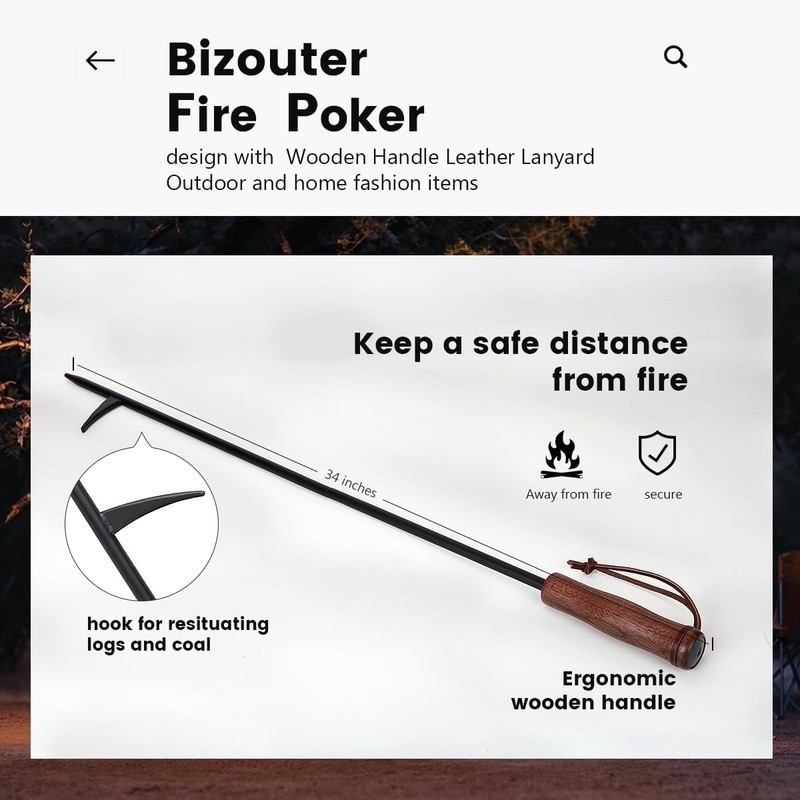 Foldable Fire Poker & Blowstick Fireplace Tool Outdoor Campfire Accessory New