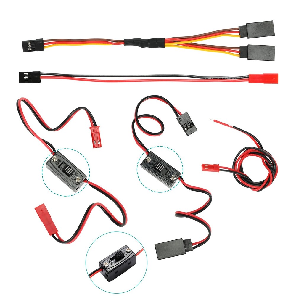 5Pack RC Connector Cables  On/Off Switch, JST & JR Y Parallel Adapters for Tr...