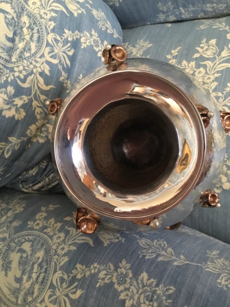 solid silver italian 1930 art deco vase, mixed metals probably GENAZZI unsigned