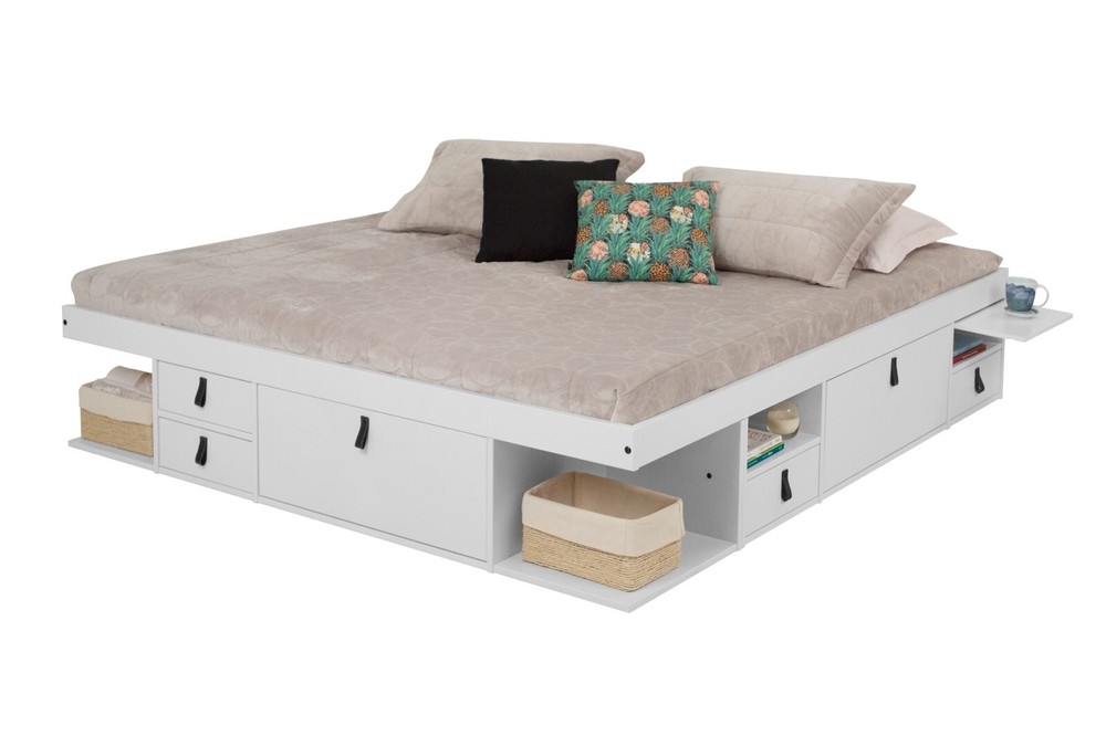 Memomad Bali Bed - King Size Storage Platform Bed Frame with Drawers (White)