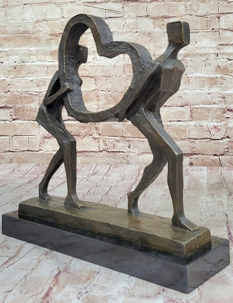 Captivating Bronze Statue Abstract Couple with Deep Bond Signed by Francisci