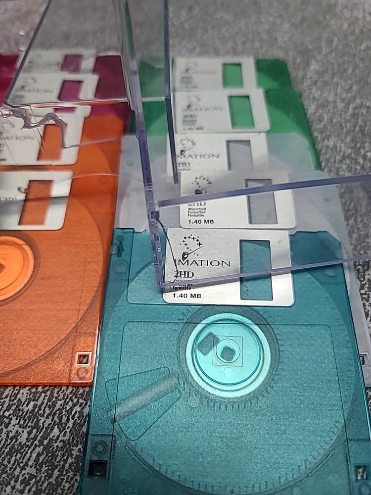 (9) Imation Neon Diskettes MAC Formatted 2HD 1.40 MB 3.5" Blank Media Open Case.
