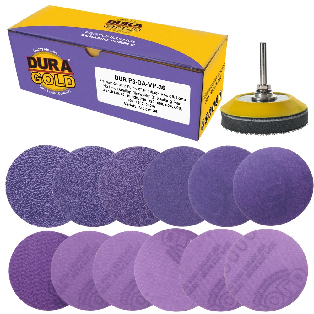 3" Sanding Discs, 36 Disc Variety Pack - Hook & Loop Sandpaper & Drill Plate