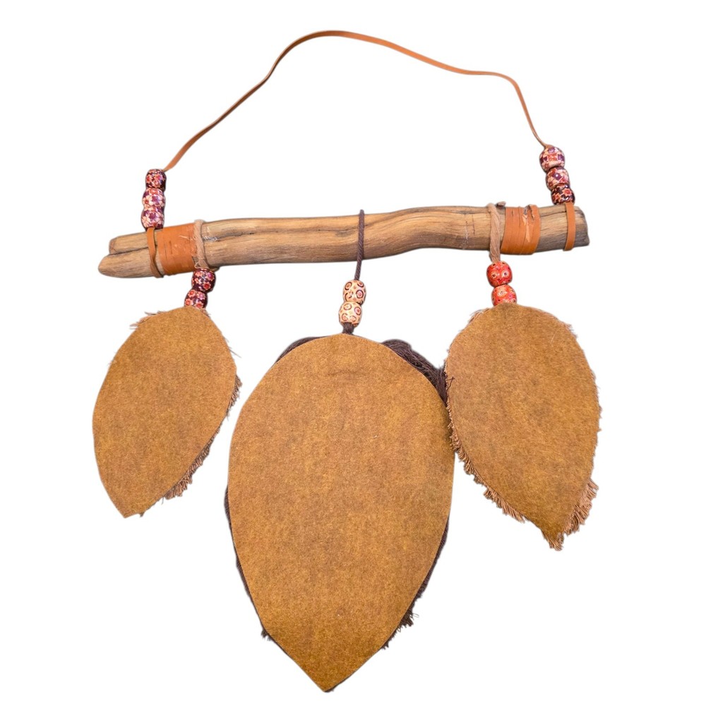 Boho Macrame Wall Hanging Driftwood Beads Feathers Tribal Rustic Home Decor 14"