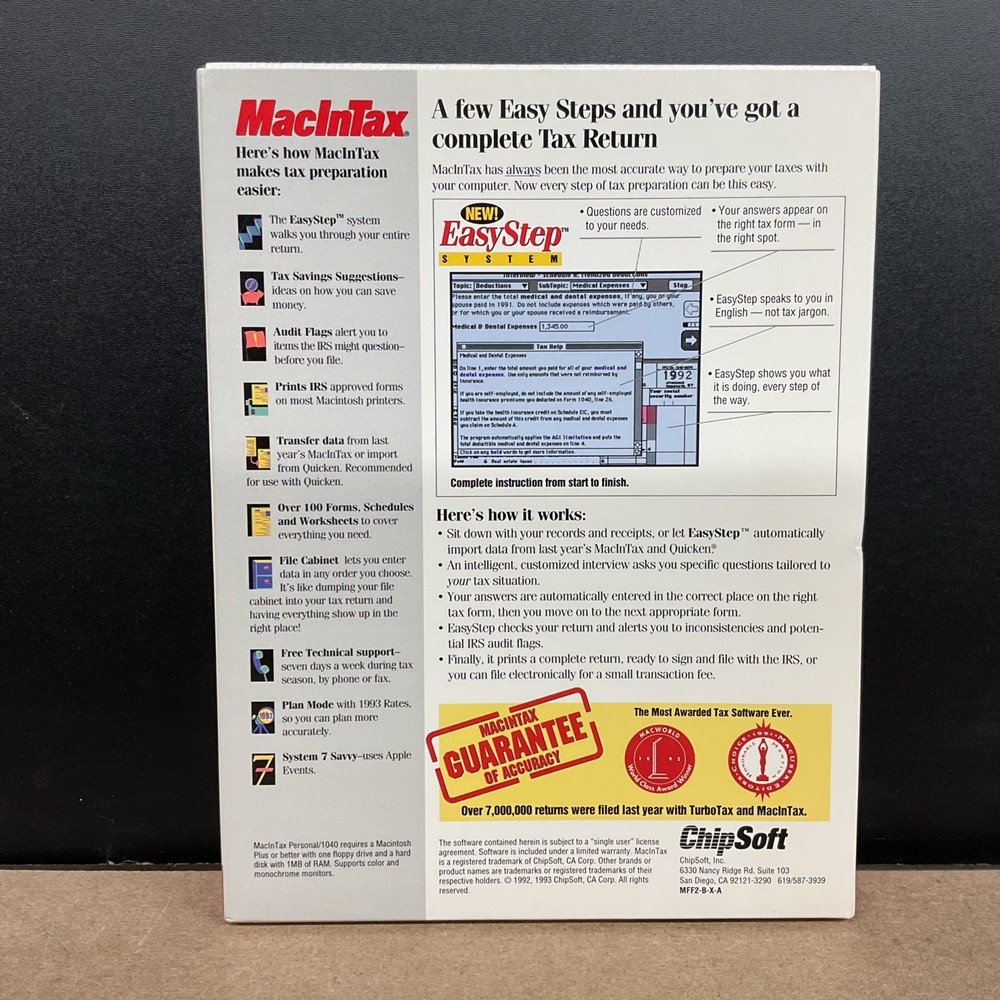 ChipSoft MacInTax EasyStep System Final Version Apple Macintosh Factory Sealed