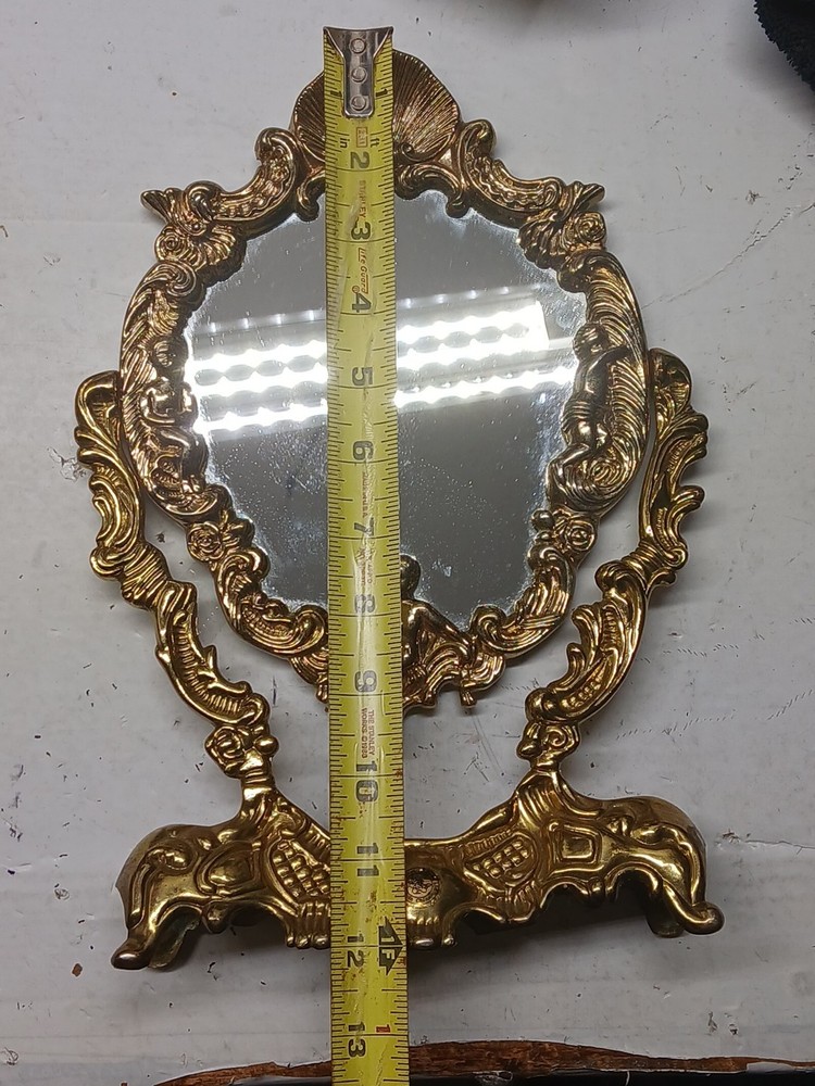 Tabletop brass mirror adjustable decorative looking glass cherub deco rococo sty