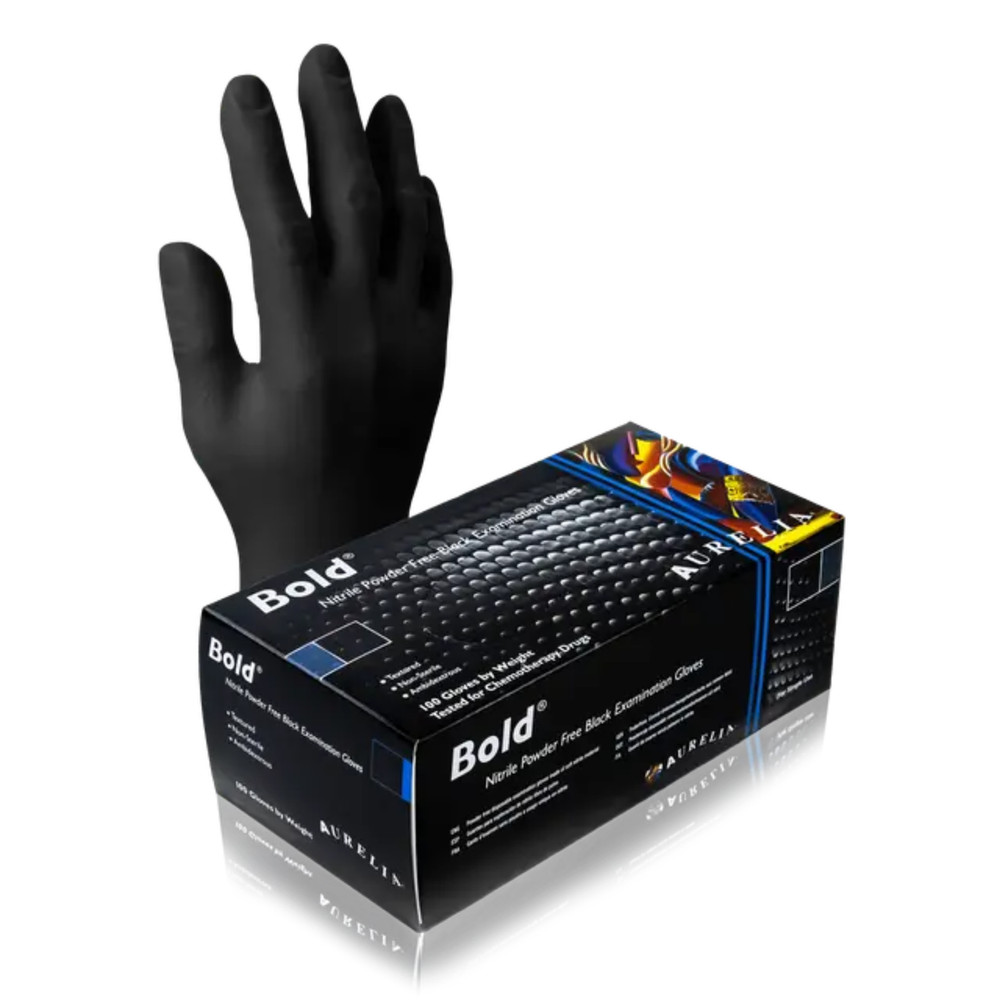 Aurelia Bold Black Nitrile PF Gloves, 100/Box, Small
