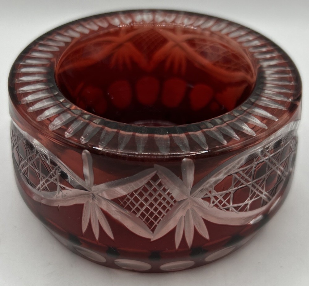 Cut to clear Bohemian Ruby glass votive