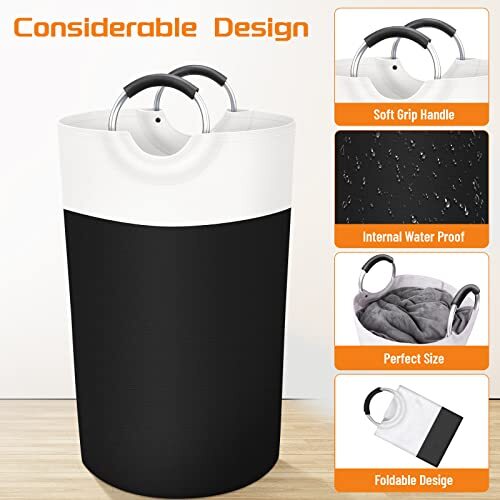BlissTotes Laundry Basket, Hamper, Collapsible 90L, Black
