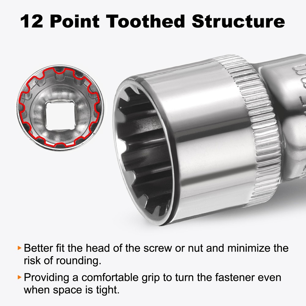 2pcs 12 Points Socket 3/8" Drive 15mm Metric Shallow Impact Socket