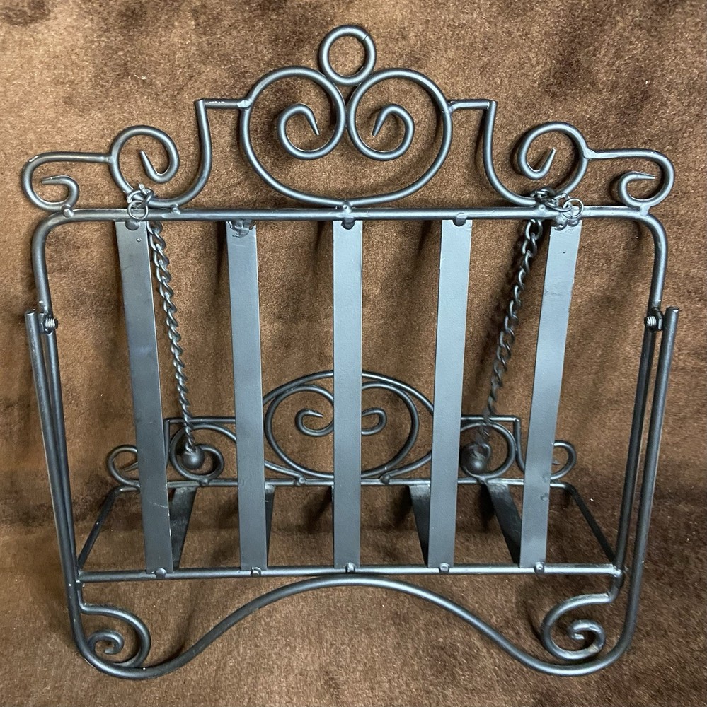 Black Wrought Iron Cookbook Holder Stand Scroll With Page Weights