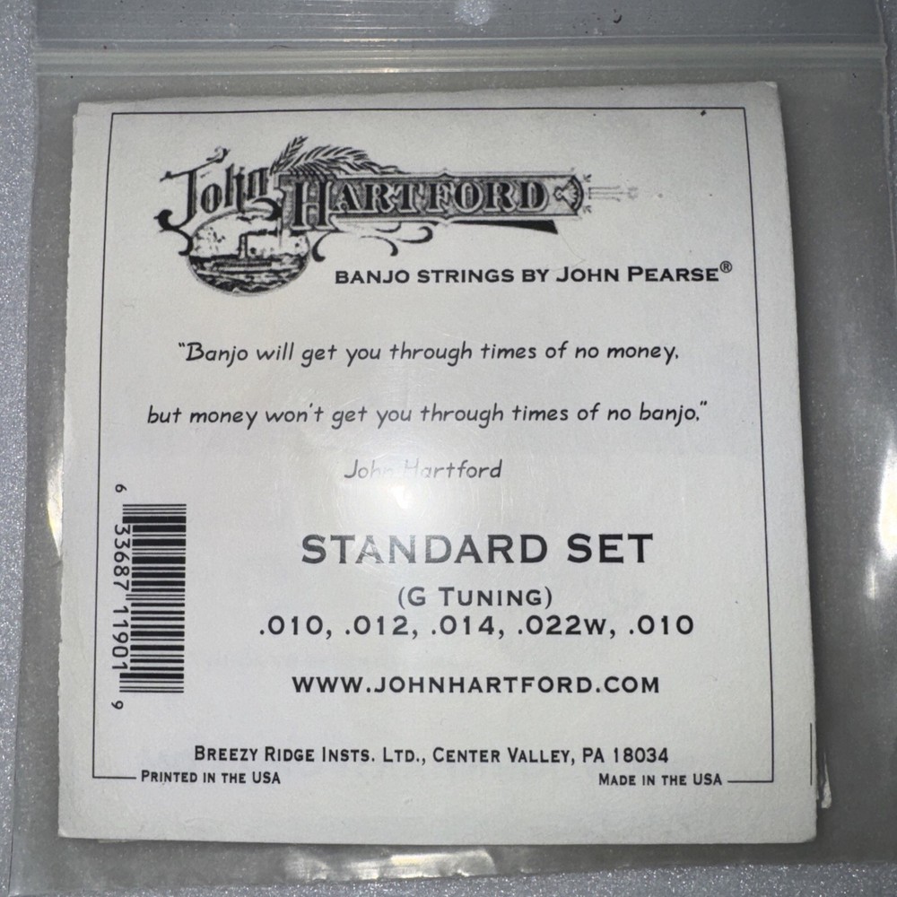 G TUNING STANDARD SET BANJO STRINGS SET #1900. JOHN HARTFORD
