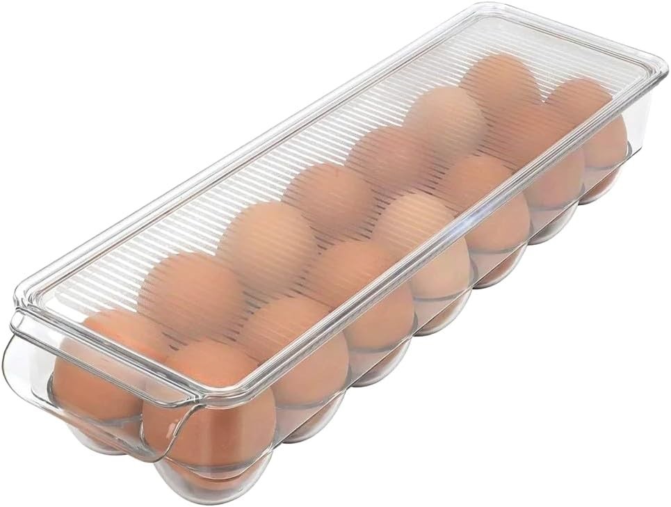 Clear Acrylic Egg Holder with Lid 14-Egg Tray BPA-Free Stackable Organizer