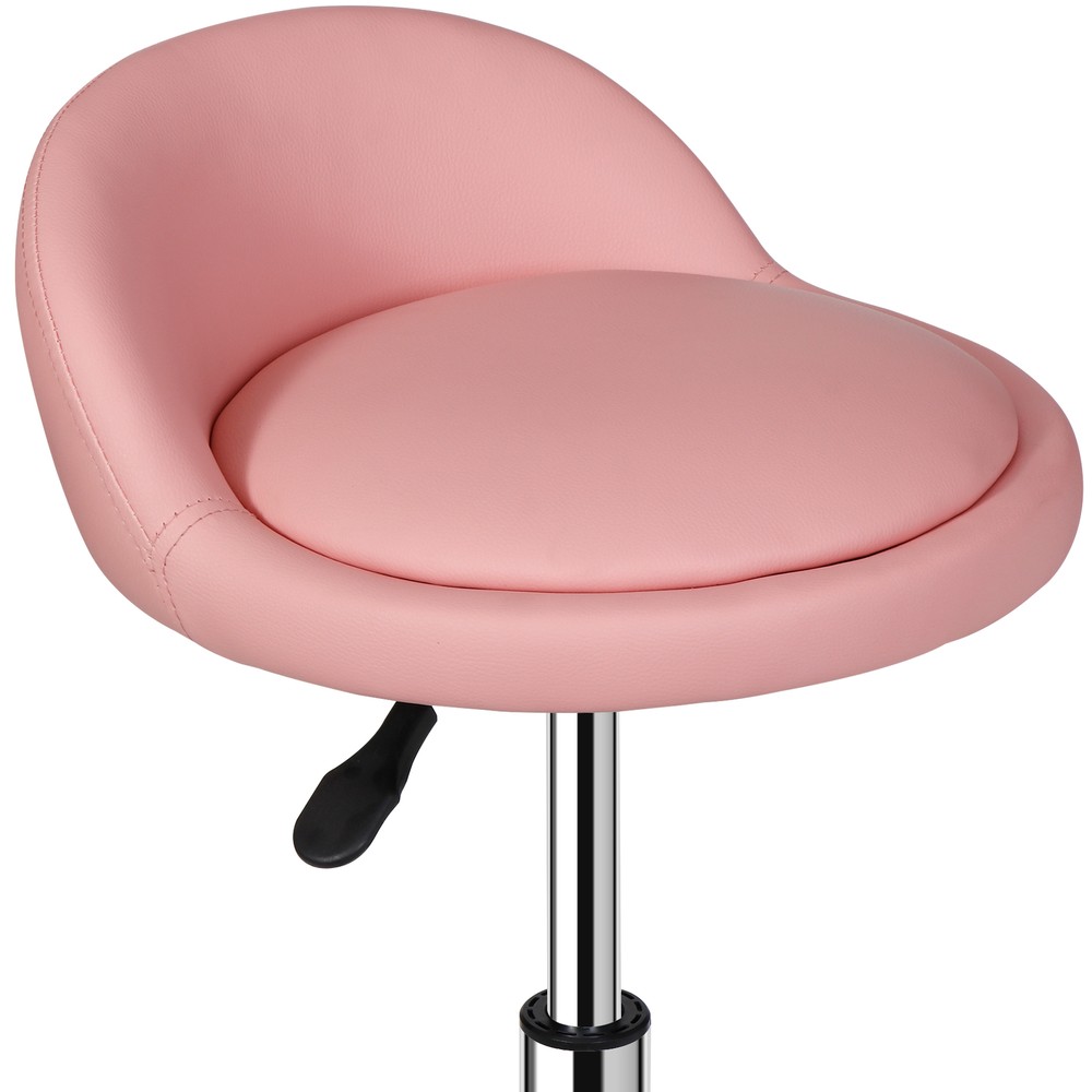 Rolling Stool Adjustable Height Hydraulic Swivel Salon Stool with Backrest Pink