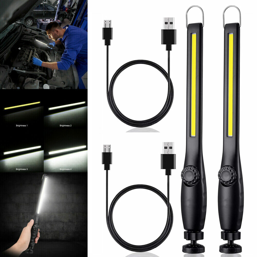 2X Slim COB LED Work Light Mechanical Flashlight Magnetic Base USB Charging