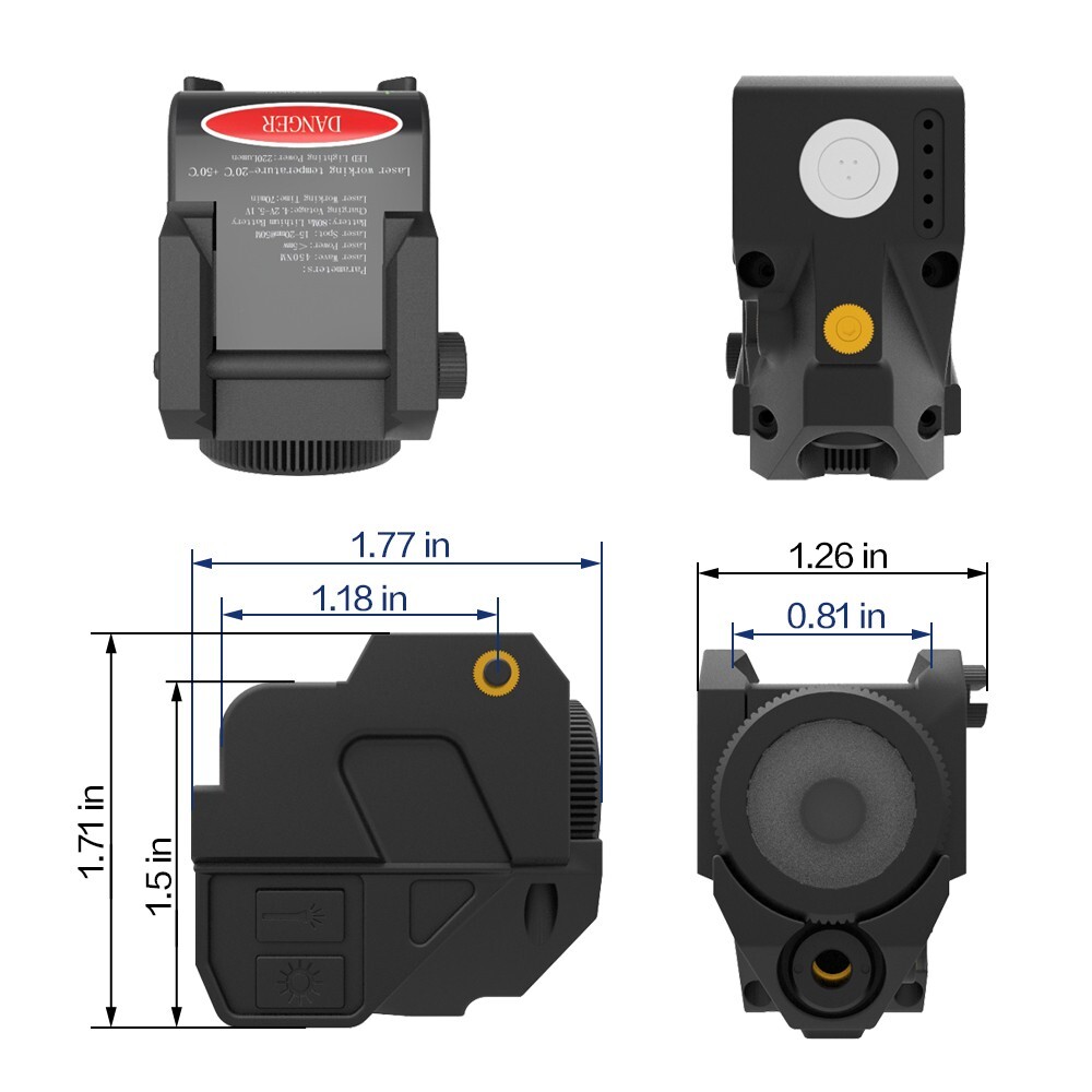 Laspur Compact Green/Red Laser Sight Flashlight Light Combo Rechargeable Battery