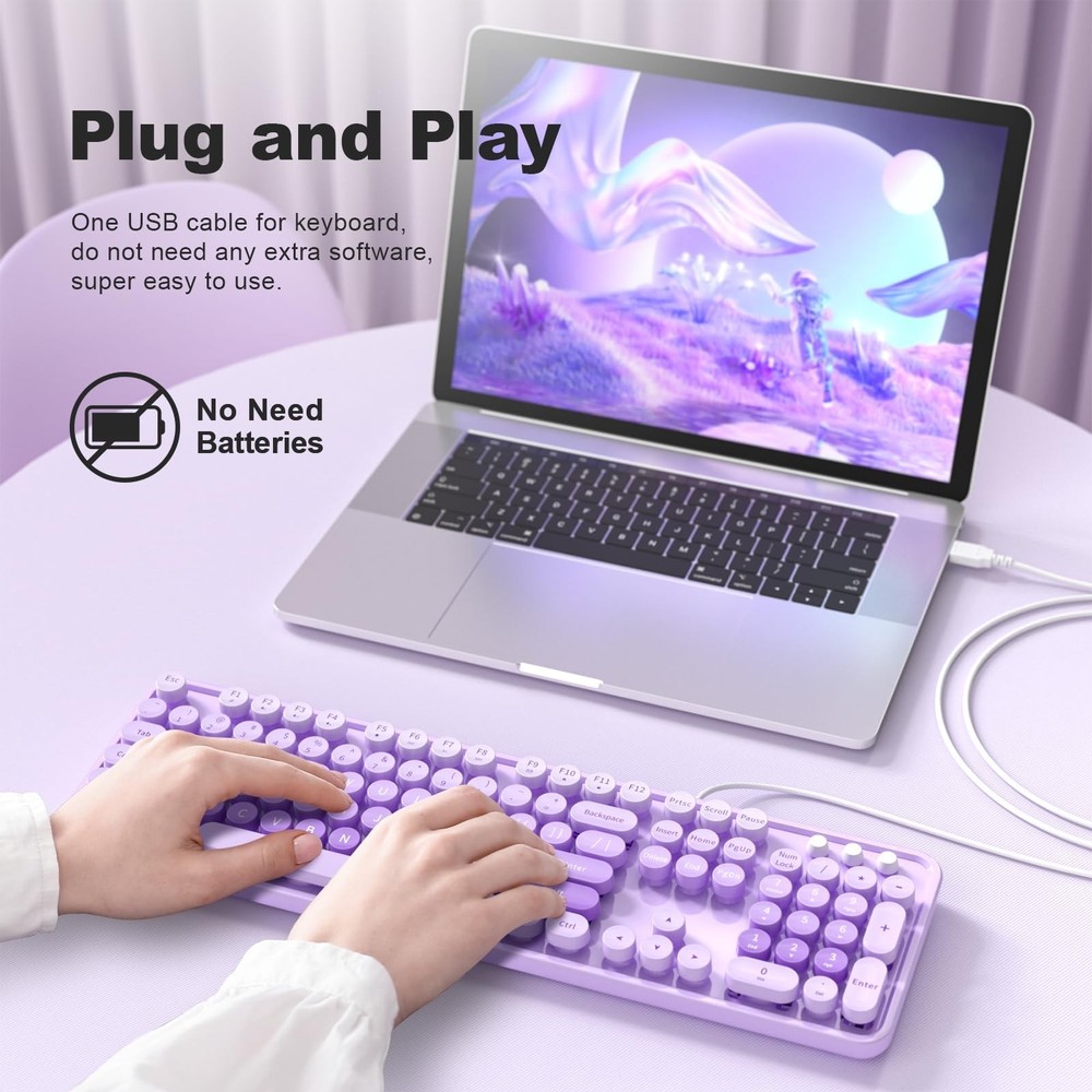 Large Print Keyboard, USB Wired Computer Keyboard, Full Size Keyboard with Nu...