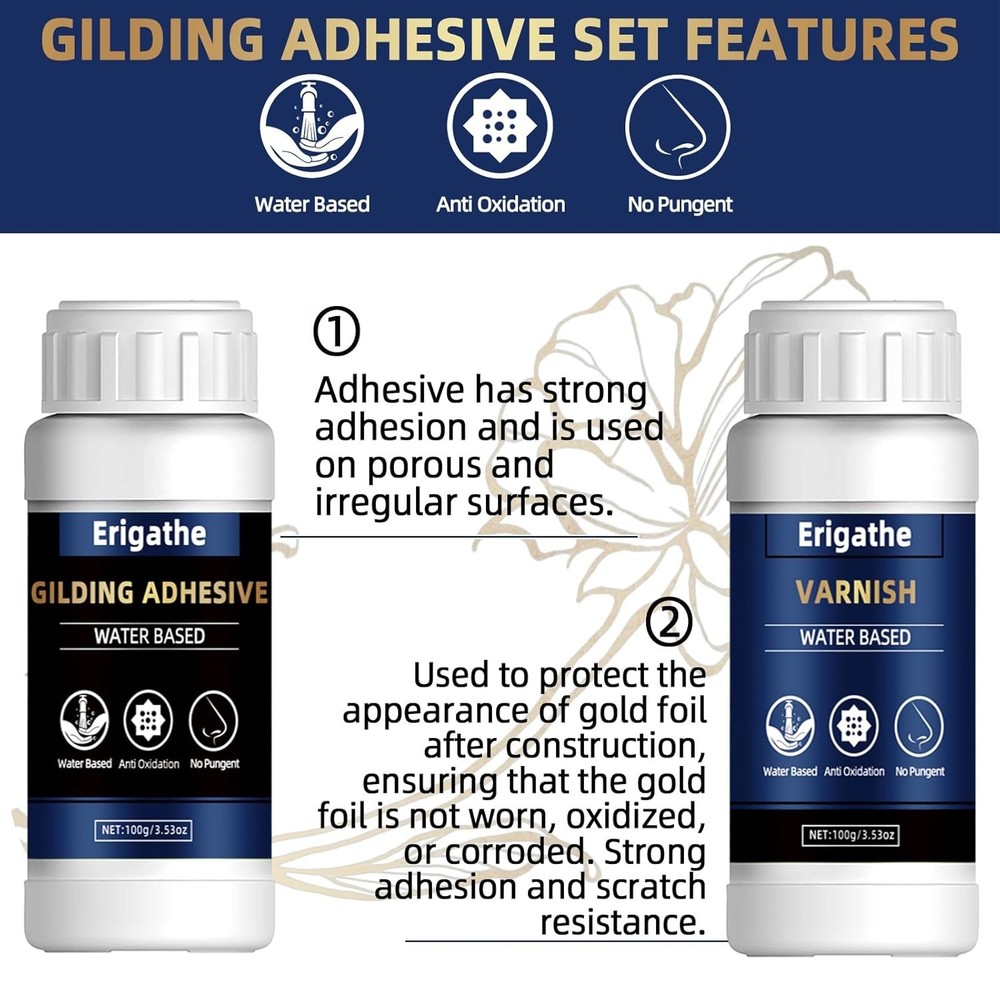 Gold Leaf Kit, Gilding Adhesive Set, 100Ml Water Based Adhesive and 100Ml