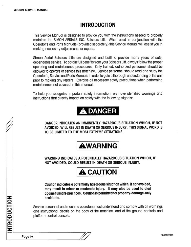 Simon 3020RT Scissors Lift Workshop, Repair, Service Manual