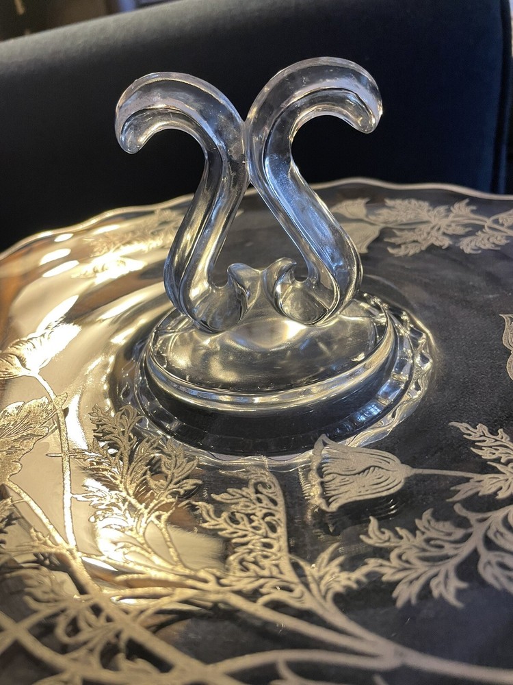 sterling silver trimmed glass dish with handle