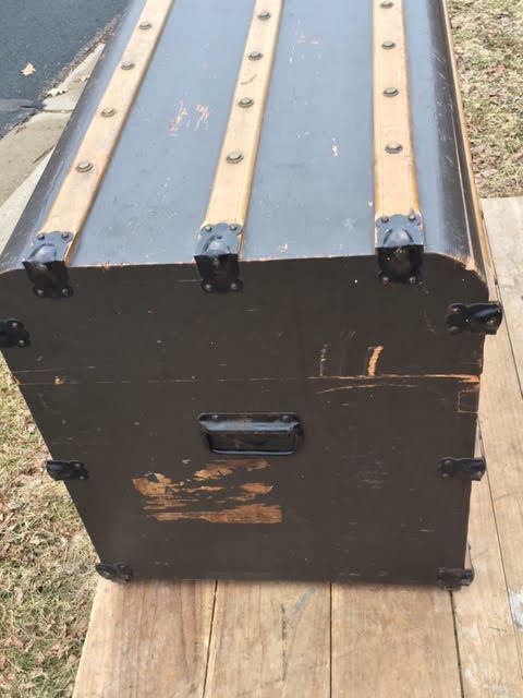 Antique Flat Steamer Trunk Coffee Table End Table