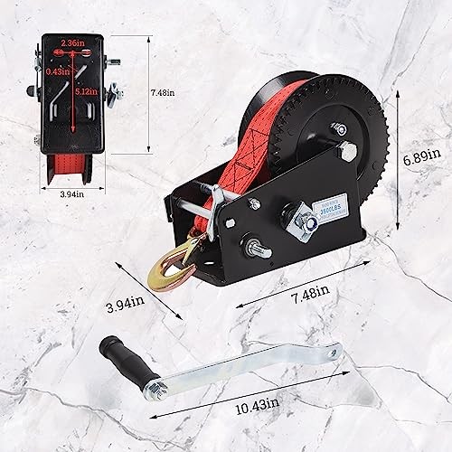 3500lbs Capacity Boat Trailer Winch Heavy Duty 3500lbs with polyester strap