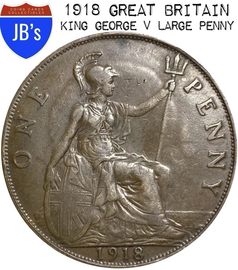 1918 Great Britain Large Copper Penny - King George V (VF)