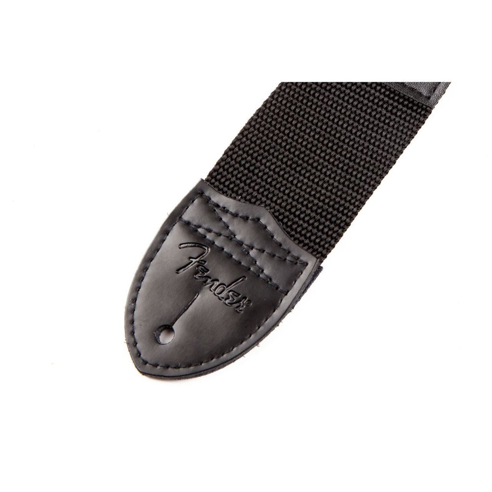 Fender Poly Guitar Strap with Leather Ends, Black w/ Red Logo