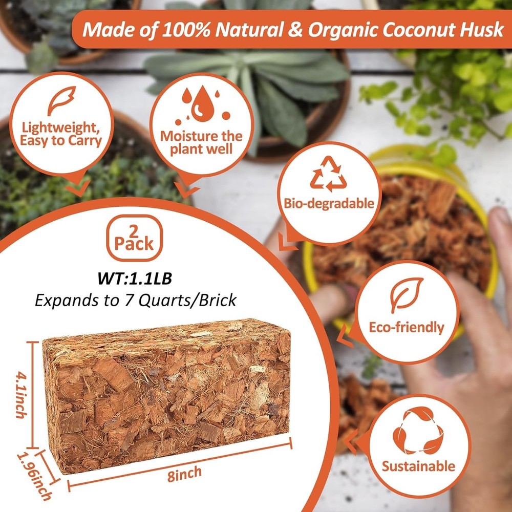 2 Pack Coco Chips Substrate for Plants- 2.2lb 100% Organic Coconut Husk Brick...